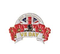 Broche con diseño de amapola roja para el 80 aniversario de VE 2025 con texto en inglés "Lest We Forget", standard, Metal