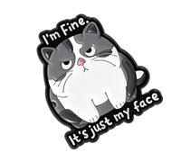 Broche con diseño de cara de gato de dibujos animados con divertido diseño de I'm Fine It's Just My Face Pin esmaltado como accesorio de moda regalo insignia de impaciencia