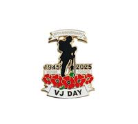 Broche con diseño de flor roja para el 80 aniversario del Día VJ 2025, con texto en inglés "Lest We Forget", 80 años de victoria sobre Japón, regalos para veteranos, Estándar, Acero aleado, No es una
