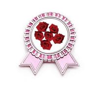 Broche con diseño de flores rojas y rosas rosas, medalla de premio, Medium, Metal