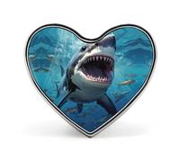 Broche con forma de corazón con estampado de tiburón Chomp Ocean, divertido broche para solapa, corbata, botón, decoración para hombres y mujeres