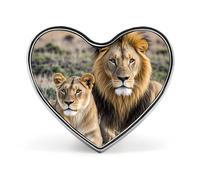 Broche con forma de corazón de león y leona africanos, diseño floral Yorkie, ideal para mochilas o solapas. Perfecto para San Valentín o aniversario.