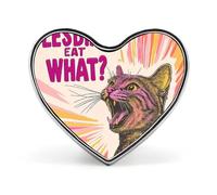 Broche con forma de corazón "Las lesbianas comen lo que el gato" Insignia de metal Pin de solapa Accesorios para chaqueta, sombrero y bolso