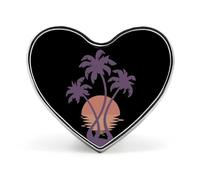 Broche con forma de corazón y diseño de puesta de sol sobre palmeras, ideal para decorar ropa, sombreros y bolsos.