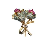 Broche con forma de flor de peonía para mujer, con diamantes de imitación brillantes, accesorio de ropa para trajes de moda, estilo oriental, joyería de peonía, One Size, como se describe