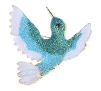 Broche con forma de pájaro de metal y diamantes de imitación, accesorios elegantes hechos a mano para hombres y mujeres, color azul y violeta, pin de decoración único, talla única, como se describe