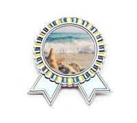 Broche con imagen de mar y estrella de mar con diseño de océano, arena, playa, ganador de medalla, Medium, Metal