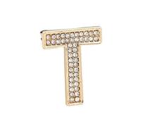 Broche con Inicial para Mujer, Pin con Letras con Diamantes de Imitación Dorados, Idea de Regalo para Calcetines Navideños A-Z Para Ella (T)