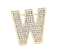 Broche con Inicial para Mujer, Pin con Letras con Diamantes de Imitación Dorados, Idea de Regalo para Calcetines Navideños A-Z Para Ella (W)