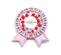 Broche con insignia de arce del Día de Canadá, 4 de julio, EST 1867, color rosa, Medium, Metal