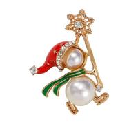 Broche con temática navideña que combina perlas y diamantes de imitación y elegante detalle esmaltado, joyería de moda vintage, pin de solapa de moda