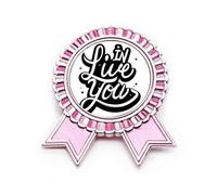 Broche con texto en inglés "Live In You", color rosa, Medium, Metal