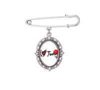 Broche con texto "I Love Turkey World Flag" en forma de corazón para vestido, camisa, bufanda, M