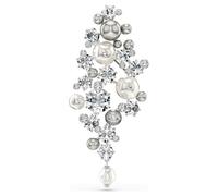 Broche Constella, Perla de cristal, Talla redonda, Blanco, Baño de rodio OS