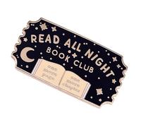Broche creativo de lectura con texto en inglés "Read All Night", accesorio de gusano de biblioteca, textura de metal, adecuado para miembros del club de lectura, pin único
