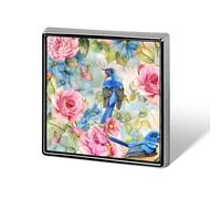 Broche cuadrado con diseño de pájaros azules, mariposa, rosa, broche de solapa, corbata, traje de vestir, accesorios de boda, cumpleaños, para hombres y mujeres, Square, Metal