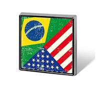 Broche cuadrado con la bandera de Brasil y Estados Unidos, bonito broche, insignia, sombrero, ropa, accesorios de joyería para regalo de fiesta de boda