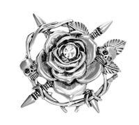 Broche de aleación con diseño de calavera y rosa, broche de ramillete de naturaleza, broche único para aquellos que aman accesorios únicos y llamativos, accesorio gótico de moda, talla única, como se