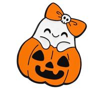 Broche de aleación con diseño festivo de espectros blancos y calabaza, decoración de fiestas de Halloween, joyería de disfraces, fantasma, calabaza, aleación, talla única, como se describe