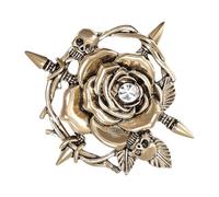 Broche de aleación con forma de calavera y rosa, diseño de ramillete de naturaleza, planta única para aquellos que aman accesorios únicos y llamativos, talla única, como se describe