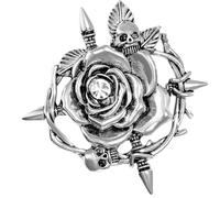 Broche de aleación con forma de calavera y rosa, diseño de ramillete de naturaleza, planta única para aquellos que aman accesorios únicos y llamativos, calavera rosa, talla única, como se describe