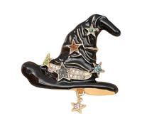 Broche de aleación con sombrero de bruja con adornos de diamantes de imitación, perfecto para cosplay y uso diario, broche de sombrero de mago vintage, One Size, como se describe