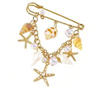 Broche de aleación con temática costera, ramillete de temperamento con y acento de estrella de mar, para vacaciones en la playa, broche llamativo de, ramillete de temperamento