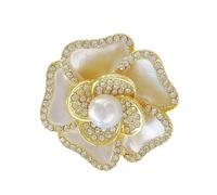 Broche de aleación de lujo con diseño floral de camelias de cristal, diseño floral, versátil para mujer, joyería de regalo, aleación elegante para mujer