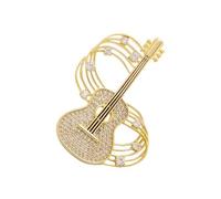 Broche de aleación dorada de moda con forma de instrumento musical de diamantes de imitación para guitarra, cómodo de llevar en el pecho, accesorios para ropa, broche en forma de guitarra, フリーサイズ