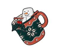 Broche de aleación esmaltada con forma de copa con forma de muñeco de nieve y alce, joyería festiva para amigos, familia, celebraciones, regalo para amigos, talla única, como se describe