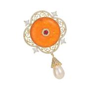 Broche de aleación tallado hueco con perlas y motivos auspiciosos para banquetes, vestidos de noche, broche de boda de aleación tradicional, talla única, como se describe