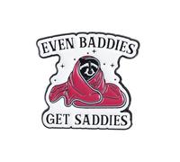 Broche de alfiler de ansiedad, alfileres esmaltados con meme de mapache con texto "Even Baddies Get Saddies", regalo para terapeutas de amigos ansiosos, broches de concienciación sobre la salud mental