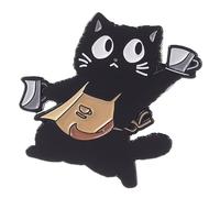 Broche de alfiler esmaltado de camarero felino creativo para agregar a los atuendos y ropa de cocina Concepto de regalo para mejor amigo Precioso gato sosteniendo un alfiler de café