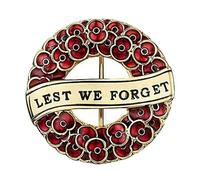 Broche de amapola roja con corona de amapola 2023 con texto en inglés "Lest We Forget Remembrance Day", Metal