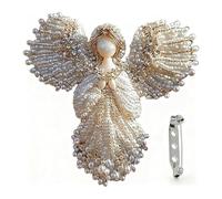 Broche de ángel de perlas hecho a mano, elegante pin de joyería de alas de ángel con perla, regalo espiritual de recuerdo para uso diario, fiesta de Navidad o boda.