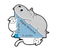 Broche de animales juguetones, adorable hipopótamo y gatos, apilables, pin de aleación para uso casual y regalos, broche de dibujos animados de moda