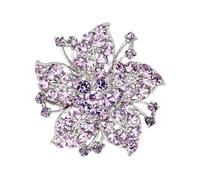 Broche de banquete de aleación con forma de flor y diamantes de imitación, antideslizante, bolsa de hombro, traje, abrigo, cuello, bufanda, decoración, prendedor, color morado, Metal, Piedra
