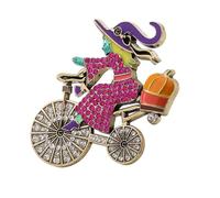 Broche de bruja de Halloween para bicicleta, con alfileres, cristal, para mujer, hombre, accesorio festivo para sombrero, bolsa o traje de regalo, fiesta de otoño y decoración de fiesta, bisutería