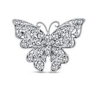 Bling Jewelry Broche De Bufanda De Mariposa De Filigrana De Cristal Grande De Latón Plateado para Mujer, Declaración De Moda con Diseño Aleteante