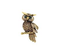 Broche de búho, accesorio para el cuello, accesorio de búhos, forma de madera con decoración de diamantes de imitación, 6.3 x 3.3 cm para mujeres y hombres en el día a día, 2.5×1.3in, Acero