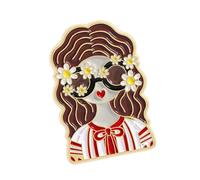Broche de cabeza de niña de dibujos animados, broche de aleación de zinc vintage, coleccionable, casual, aleación de zinc, pin histórico coleccionable, talla única, como se describe