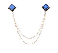 Broche de Cadena Broche de cristal geométrico con borla y cadena for solapa, joyería for cuello camisa for hombre, broches for fiesta boda, accesorios(Gold Blue)