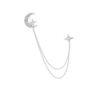 Broche de cadena con diamantes de imitación de luna y estrella para el cuello, accesorios de collar, broche decorativo elegante para solapa para hombres, trajes, corbata, sombrero, bufanda, plata