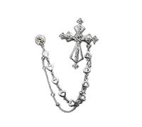 Broche de cadena con punta de cruz de cristal, borlas, collar, broche, joyería, regalo, plata