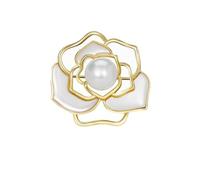 Broche de camelia hueco con perlas, flor de solapa, ramillete de flor blanca, pin de seguridad para bufanda, vestido, banquete, boda, fiesta, cumpleaños, joyas regalos para mujeres y niñas, Metal