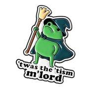 Broche de caricatura de mago de animales humorísticos, diseño místico de capelet y escoba, para personalidad y uso diario, citas de animales de dibujos animados