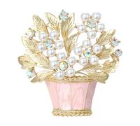 Broche de cesta de flores con superficie esmaltada y perlas artificiales para accesorios de moda, varias ocasiones Elegante broche, Einheitsgröße, como se describe