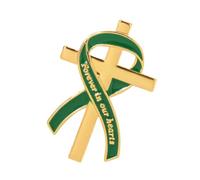 Broche de cinta de tono de aleación con detalle de Forever in Our Hearts para servicios conmemorativos y insignia de solapa religiosa, pin de servicio de recuerdo, insignia conmemorativa de invitados
