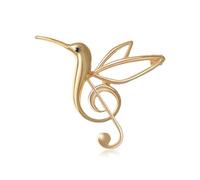 Broche de colibrí para notas musicales de metal dorado - pequeño pájaro elegante para mujer y hombre, delicado para vestir, bolso o chaqueta, accesorio de moda, joya de moda regalo, Pequeño, Metal