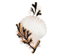 Broche de concha de coral que combina perlas y técnicas de esmalte por goteo, acabado esmaltado, insignia de solapa, accesorio de acento de concha de coral, One Size, como se describe